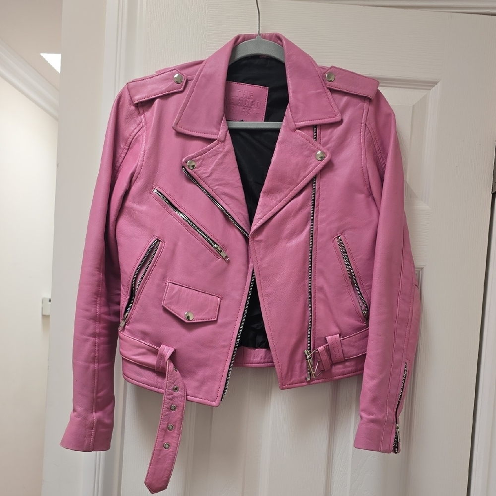 The Ragged Priest Pink Leather Jacket with Silver Zippers